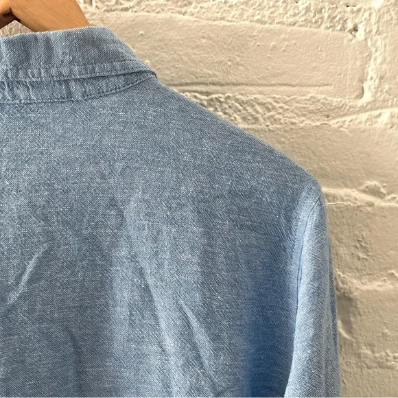 Orvis Womens Linen Blend Button Up Relaxed Fit Blue Tunic Top Coastal Preppy L - Picture 12 of 16